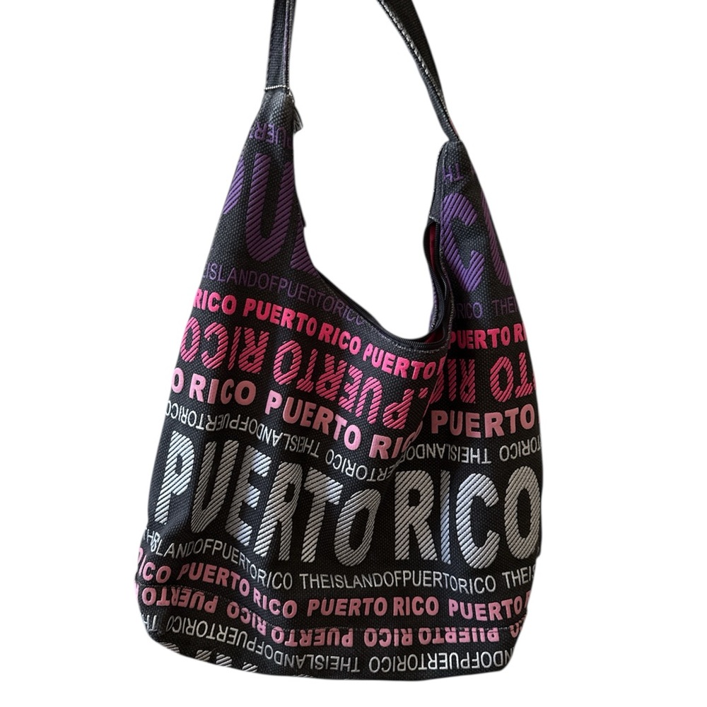 Black and Pink Hobo Bag with Puerto Rico Design